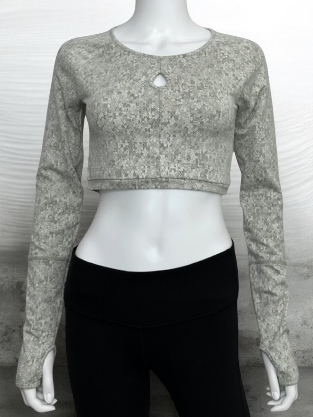 Gymshark Women's Grey Cropped Long-Sleeve Top with Keyhole